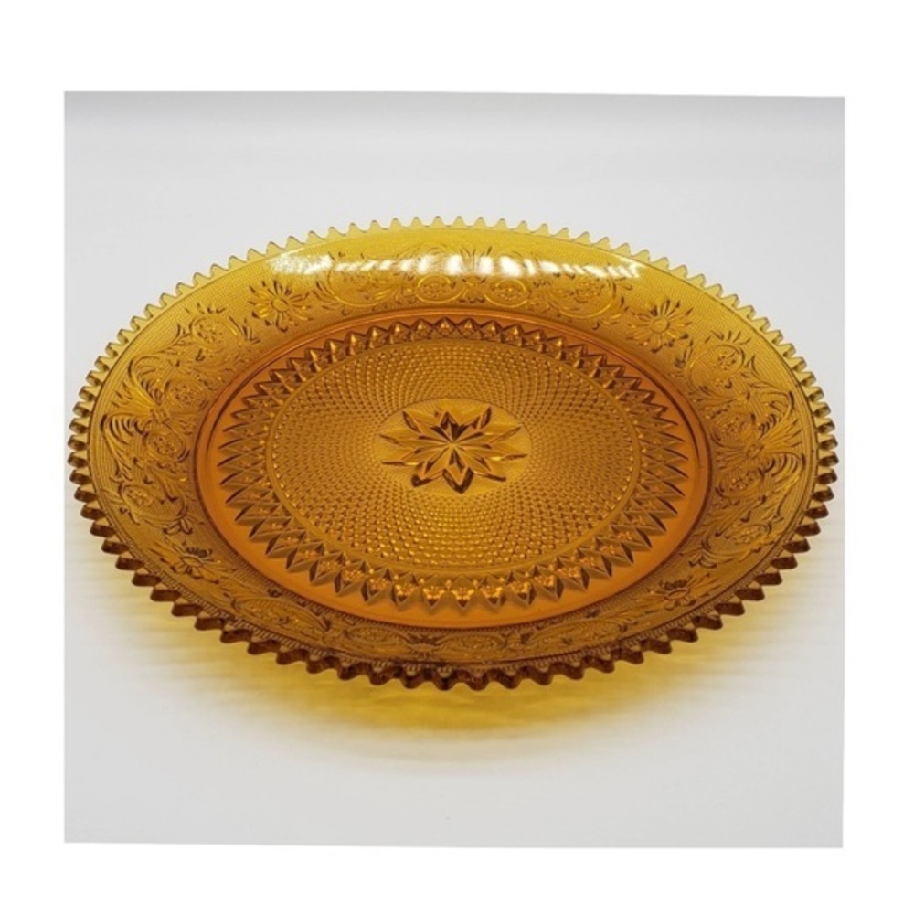 Vintage~1970’s Serve Ware~Tiara Indiana Glass Amber Sandwich 12" Serving Platter